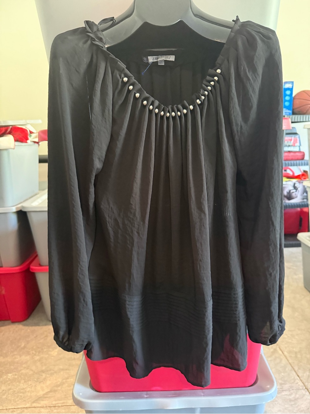 Elegant Black Women's Beaded Peasant Top mp39